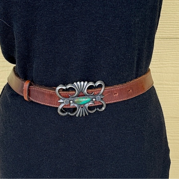 Vintage Double D Ranch 925 Sterling Silver & Turquoise Navajo Belt & Buc… - Picture 3 of 5